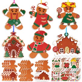BOOMTOP 24 Pack Christmas Crafts for Kids, Gingerbread Man Snow House Craft Kits Christmas DIY Crafts Make Your Own Christmas Decoration for Boys Girls Christmas Hanging Decoration