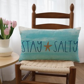Ogiselestyle Hello Summer Stay Salty Throw Pillow Cover, 12 x 20 Inch Sea Summer Blue Decorative Cushion Case for Sofa Couch