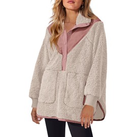 Panadila Womens Fuzzy Fleece Pullover Oversized Sherpa Sweatshirt with Pockets Trendy Warm Button Down Sweater (Apricot,S)