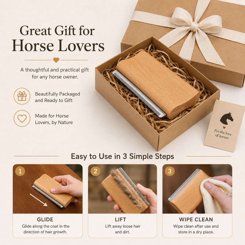 Horse Shedding Tool for Coat Care – Wooden-Handle Grooming Blade