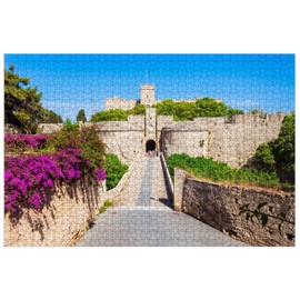 Jigsaw Puzzles 1000 Pieces for Adults -Rhodes Old Town in Rhodes Island in Greece- Premium Wooden Perfect Interlocking Clear Printing