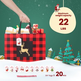 WONDAY Christmas Gift Bags Assorted Sizes 20 Pack With Gifts Tags Reusable Goodie Xmas Tote Bag Bulk Sac Cadeau Noel Non-Woven Fabrics Holiday Present Favors Large Medium Small Packaging