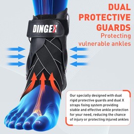 DINGEX Dual Protective Guards Ankle Brace for Plantar Fasciitis Sprained Ankle Achilles Tendonitis Relief, Breathable Cooling Ankle Brace Stabilizer for Men Women Volleyball Basketball