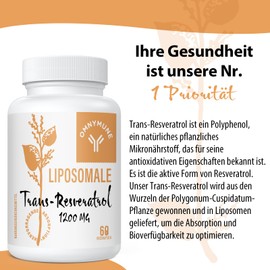 Liposomal Trans-Resveratrol, Resveratrol Capsules - High Dose with 1200 mg per Serving, 98% Pure Trans-Resveratrol from Japanese Knotweed, 120 Capsules