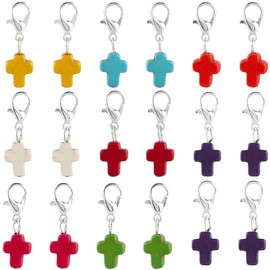 SUNNYCLUE 1 Box 35Pcs Lobster Clasp Stitch Markers Crochet Marker Charms Claw Turquoise Cross Gemstone Easter Knitting Charms for Jewellery Making Crocheting Weaving Sewing Quilting Diy Crafts