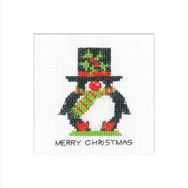 Heritage Crafts Penguin - Top Hat - Counted Cross Stitch Christmas Card kit by Kirsten Roche
