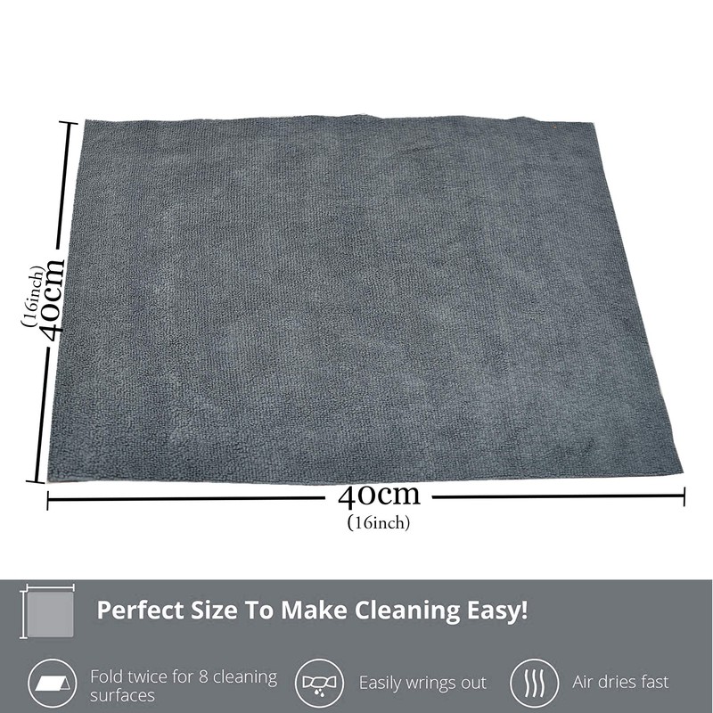 Towelogy® Microfibre Cleaning Cloths Grey 420GSM Large Thick Ultra Absorbent