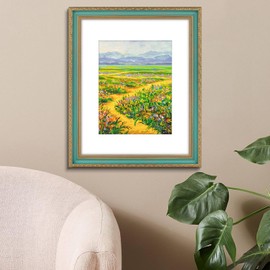 Golden State Art, 16x20 Vintage Ornate Finish Photo Frame with White Mat for 11x14 Picture & Acrylic Plexiglass. Color: Gold-Green