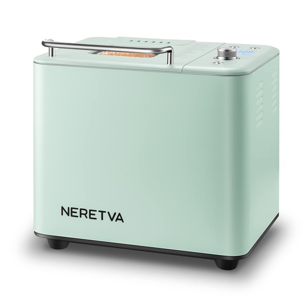 Neretva Bread Maker Machine , 20-in-1 2LB Automatic Breadmaker with Gluten Free Pizza Sourdough Setting, Digital, Programmable, 1 Hour Keep Warm, 2 Loaf Sizes, 3 Crust Colors - Receipe Booked Included (Mint Green)