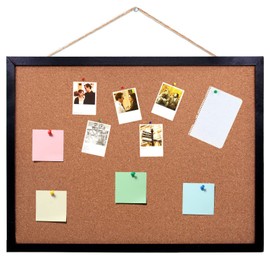 Black Cork Board Bulletin Board, 14.6"X 11" Cork Board, Oak Wood Finish Frame, Wall Mounted Cork Board for Office Home and School(Pins, Eye Bolts, gaskets, Screws)