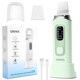 UNIWA Skin Scrubber Face Spatula, Skin Scrubber Pore Cleaner Blackhead Remover Tool for Deep Facial Cleansing - 4 Modes, Face Spatula with USB Charger, LCD Display, IPX7 Waterproof -Green
