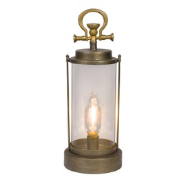 Alpine Corporation ILT100HH-L-GD, Vintage Metal & Glass Lantern w/Warm LED Light & Timer, LED Home Decor, Large, 17''H, Gold