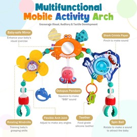 SINOMARS Baby Stroller Car Seat Toys,Adjustable Crib Mobile Activity Arch Toys with Sound Toys and Baby Hanging Toys,Sensory Travel Crib Bouncer Bassinet Toys for Toddler Boy Girl 0 3 6 9 12 24 Month