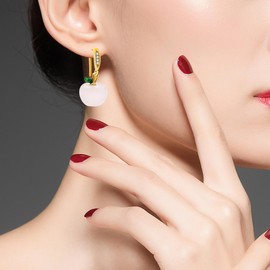 Natural Rose Quartz Apple Earrings, Cute Pink Apple Earrings for Women Teacher Appreciation Gift Idea Y4031