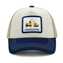 Wodeal Boys Excavator Trucker Hat, Adjustable Toddler Snapback Mesh Baseball Cap for Kids Ages 2-6 Blue
