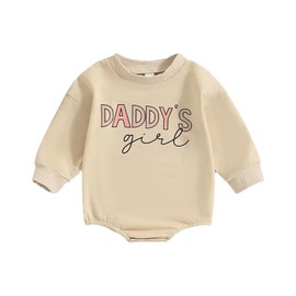 Toddler Baby Boys Girls Crewneck Sweatshirt Daddy’s Girl Mama’s Boy Oversized Sweater Romper Fall Winter Outfits (Daddy's Girl Beige, 12-18 Months)