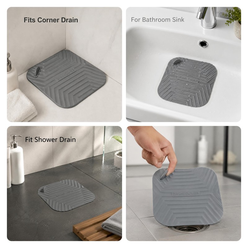 Fnuqz 2pcs Square Drain Stoppers Easy to Clean Silicone Shower