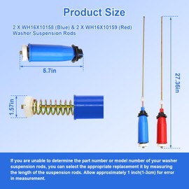 Washer Suspension Rod Spring Assembly Set 4Pcs, WH16X10158 WH16X10159 Compatible with GE and Hotpoint GTWN4250D0WS GCWP1800D1WW HSWP1400F2WW, Replace PS3654190 PS3654191 2754602 AP5632455