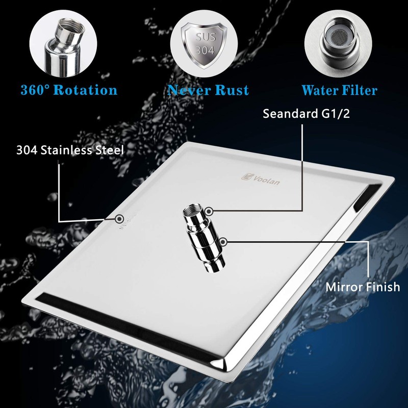 Voolan Rain Shower Head with Goose Neck Curve Arm, All
