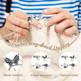 GlamRays Pack of 4 Crochet Rings for Fingers, Adjustable Crochet Tension Rings, Yarn Tension Rings, Easy Crochet, Crochet Accessories, Mother Grandma Thank You Gifts, silver