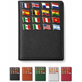 Macassar Kit Portapasaporte Personalizable con 193 Pins Metálicos de Banderas del Mundo, Con Compartimentos para Tarjetas y Boletos, Accesorio de Viaje Ideal para Regalo Negro