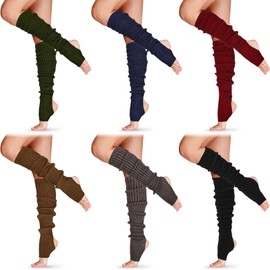 SATINIOR 6 Pairs Long Stirrup Yoga Leg Warmers 24 Inch over the Knee Ribbed Knit Leg Warmer for Women 80s Party Dance Sports (Mixed Colors)