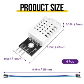 SATUY 4Pcs DHT22/AM2302 Digital Temperature Humidity Sensor Module with Cable, Temp Range -40~80℃ (±0.5℃), Humidity 0~100% RH (±2%) for A-rduino Electronic Practice DIY, Replace SHT11 SHT15
