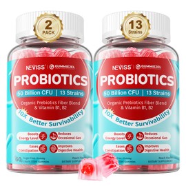 Probiotic + Prebiotic Gummies for Adults & Kids 4+, Sugar Free Chewable Probiotic 50Billion CFUs w/Fiber, Vitamin B1 B2 D3 & Zinc, for Digestive & Gut Health, Boost Microflora Diversity, Vegan 120 Cts