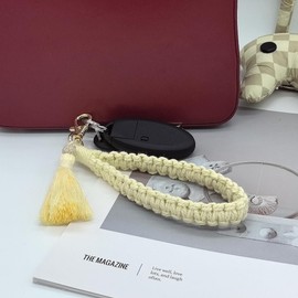 Moydolo Macrame Boho Handmade Cute Bracelet Holder Keychain Wristlet Key Chain Wrist Lanyard for Women Girls