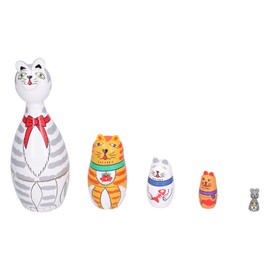 5Pcs Nesting Dolls Kit Innovative Cartoon LongNecked Cat Ornament Wooden Craft Festive Gift