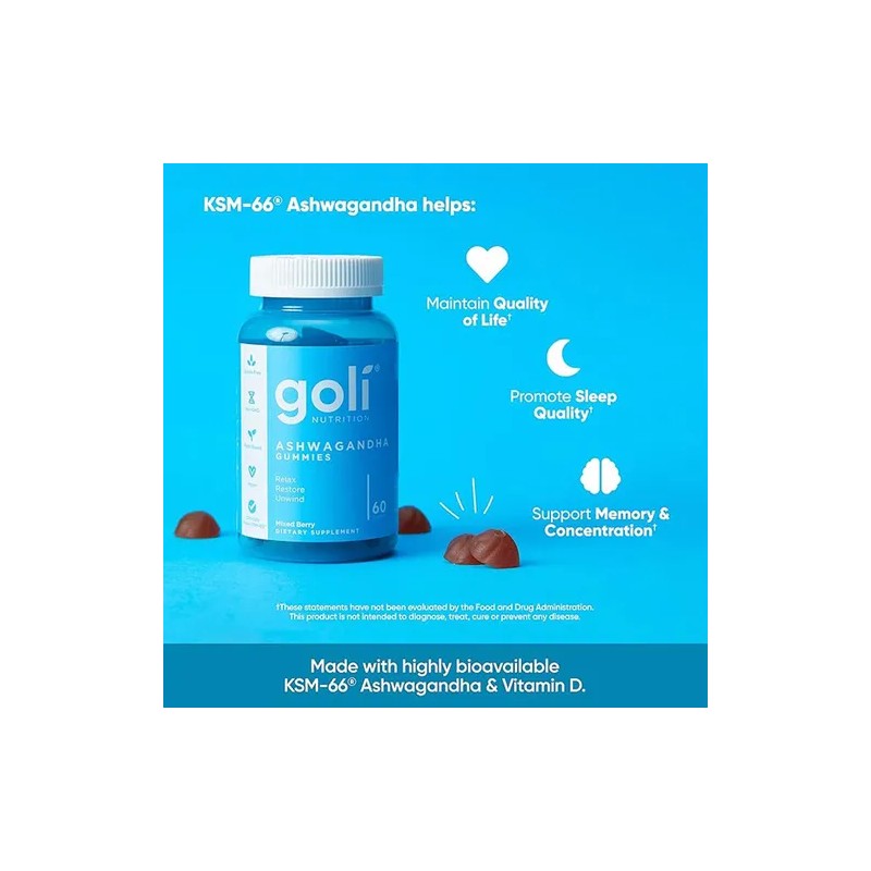 Gomitas Goli Ashuwagan Para El Estres Sabor Berry 60 Pz