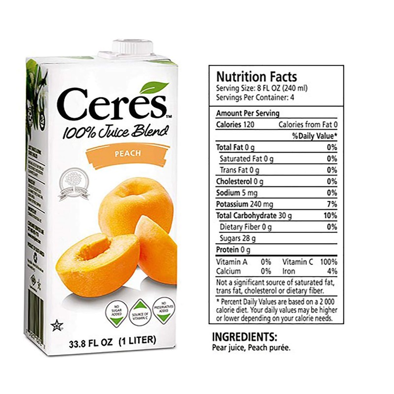 Ceres 100% All Natural Pure Fruit Juice Blend, Peach -
