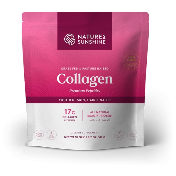 Nature's Sunshine Collagen Powder Type I and III Grass Fed and Pasture Raised Premium Bovine Collagen Peptides 18 Oz