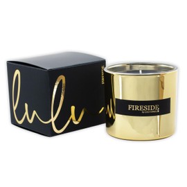 Lulu Candles | Fireside - Firewood & Oud | Large Scented Soy Jar Candle | Hand Poured in The USA | Highly Scented & Long Lasting (11 Oz. Gold Jar)