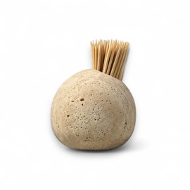 ELEMNTS Travertine Toothpick Holder, Match Holder with Striker for Candles, Decorative Natural Stone, Modern Home Decor
