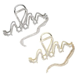 UNIVERSOENLÍNEA.COM | Duo Pinzas Brillantes Para Cabello Diseño Serpiente Cadenas Diamantes Incrustados Metal Excelente Calidad Dorado y Plateado