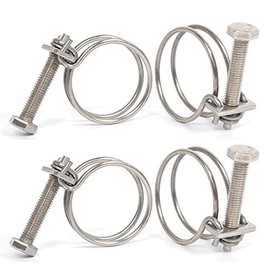 4 Pcs Double Wire Hose Clips Adjustable 304 Stainless Steel Hose Clamps Pond Hose Joint to Fit 26-30mm/ 1.02-1.18 inch Pipe