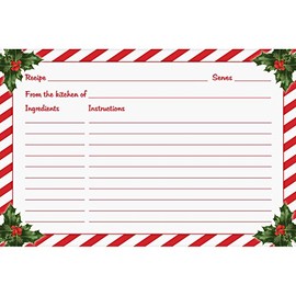 4" X 6" Recipe Cards (Set of 50) - Christmas Holly Style - Premium Quality - Classic Design