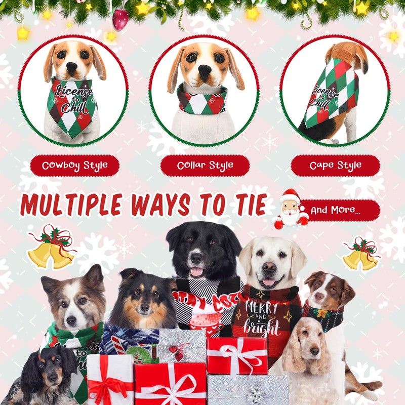Sanwuta 5 Pcs Christmas Dog Bandanas Funny Plaid Dog Triangle