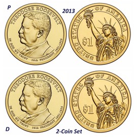 2013-P&D  President THEODORE ROOSEVELT Presidential Golden Dollar  2-Coin Set