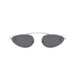 Retro Narrow Cat Eye Sunglasses for Women Trendy Cute Small Metal Frame Sunnies, Gold Frame/Grey Lens