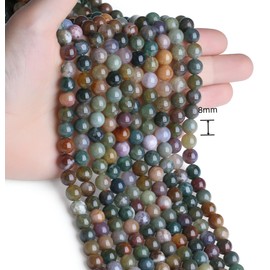 QINJIEJIE Natural Indian Agate Beads 50 Pieces 8 mm with Hole Gemstone Beads for Crafts Round Crystal Multicoloured Beads for Bracelets Adults DIY Necklace Jewellery Making