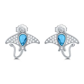 YFN Stingray Earrings Sterling Silver Manta Ray Stud Earrings Ocean Animal Jewelry Gifts for Women