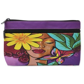 Shades of Color Twin Zipper Cosmetic Pouch – African American Art Travel Bag for Makeup, Toiletries & Accessories, Garden Spirit, Garden Spirit