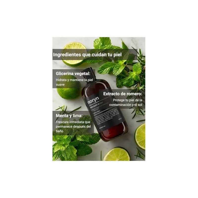 Noryn Body Wash Hombres 480 Fórmula Natural Menta Lima Limpia