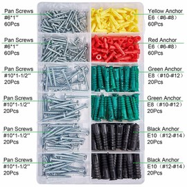T.K.Excellent Plastic Drywall Anchors and Screws Kit, Ribbed Anchors Assortment Screws Kit, Wall Anchor Kit 400Pcs