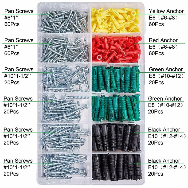 T.K.Excellent Plastic Drywall Anchors and Screws Kit, Ribbed Anchors Assortment