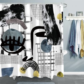 Miyotaa Minimalist Abstract Cubism Modern Shower Curtain Set 60Wx71H Inches Art Portrait Watercolor Geometric Blue Black Gray Contemprary Polyester Waterproof Cloth Bathroom Curtain with 12 Hooks
