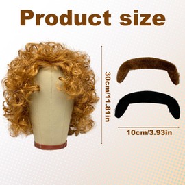 UILYNIU 3 Pieces Blonde Curly Wig with Moustache, Wig for Men Hair Accessory Fancy Dress, Mens Afro Curly Wig, 70s 80s Hippy Rock Wigs for Costume Party