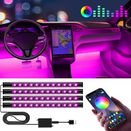 Winzwon Led Lights for Car Accessories Interior, Birthday Gifts for Women Men, Halloween Trunk or Trick Car Decorations Kit APP Control with USB Port Color Change Lights for Jeep Truck Decor, 12V